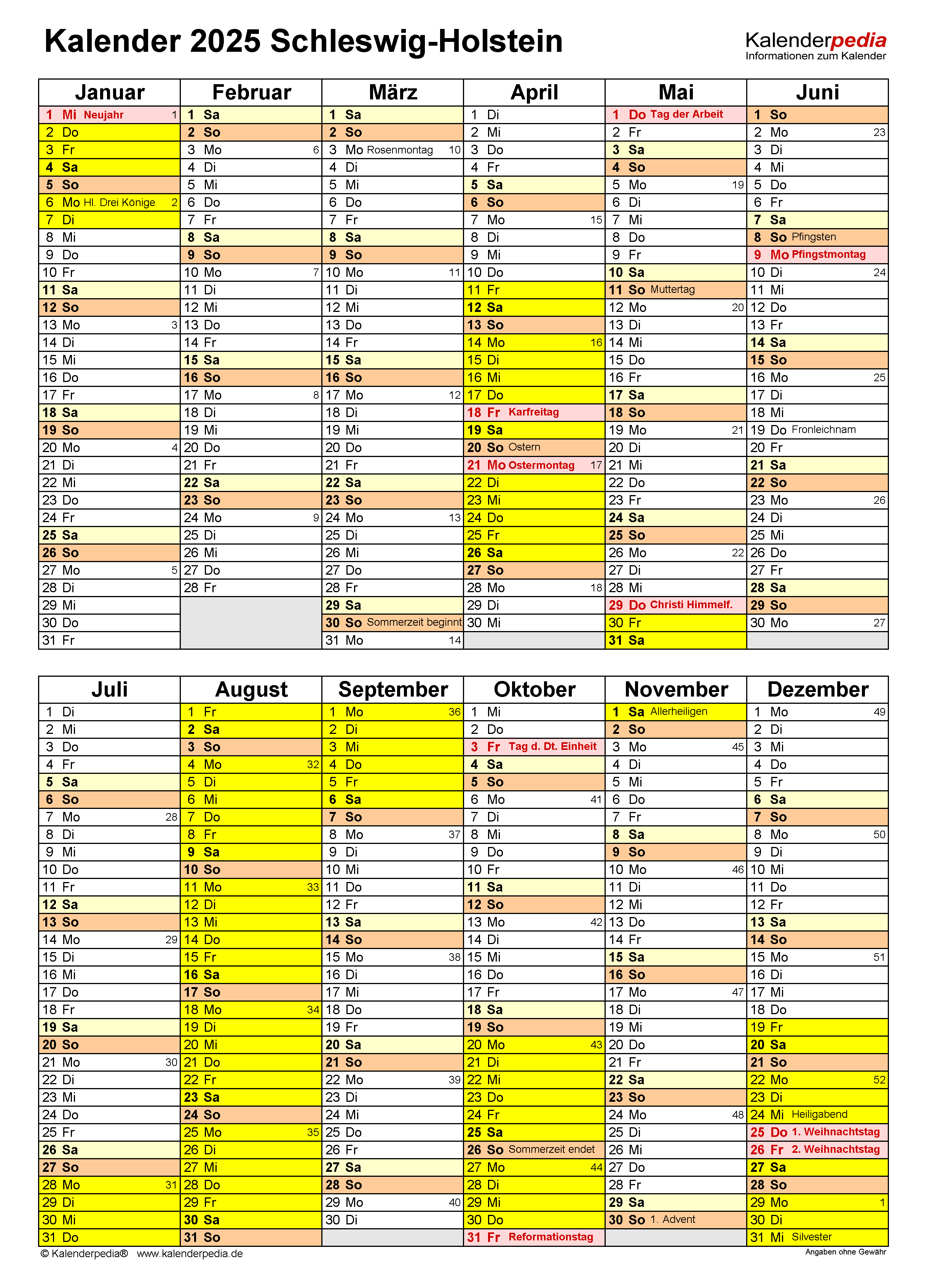  Foto zu Kalender 2025 Schleswig-Holstein: Excel-Vorlagen mit Ferien 