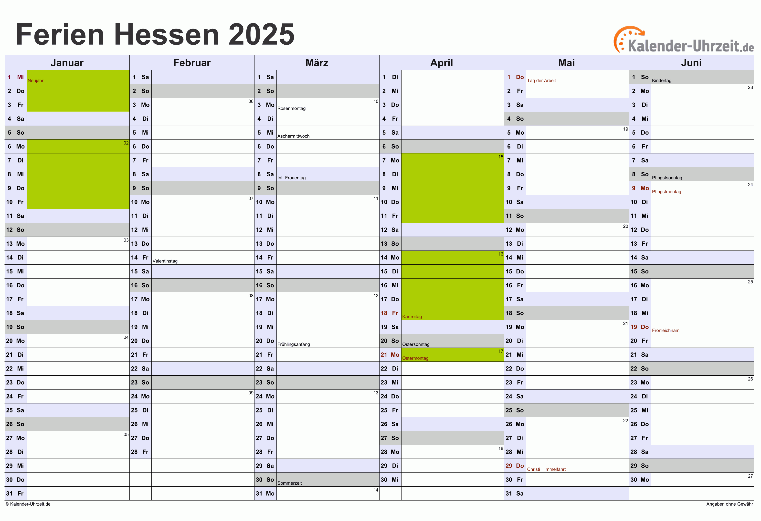  Ferien 2025 Hessen - Liechtenstein Feiertage 2025 – Kalender mit 