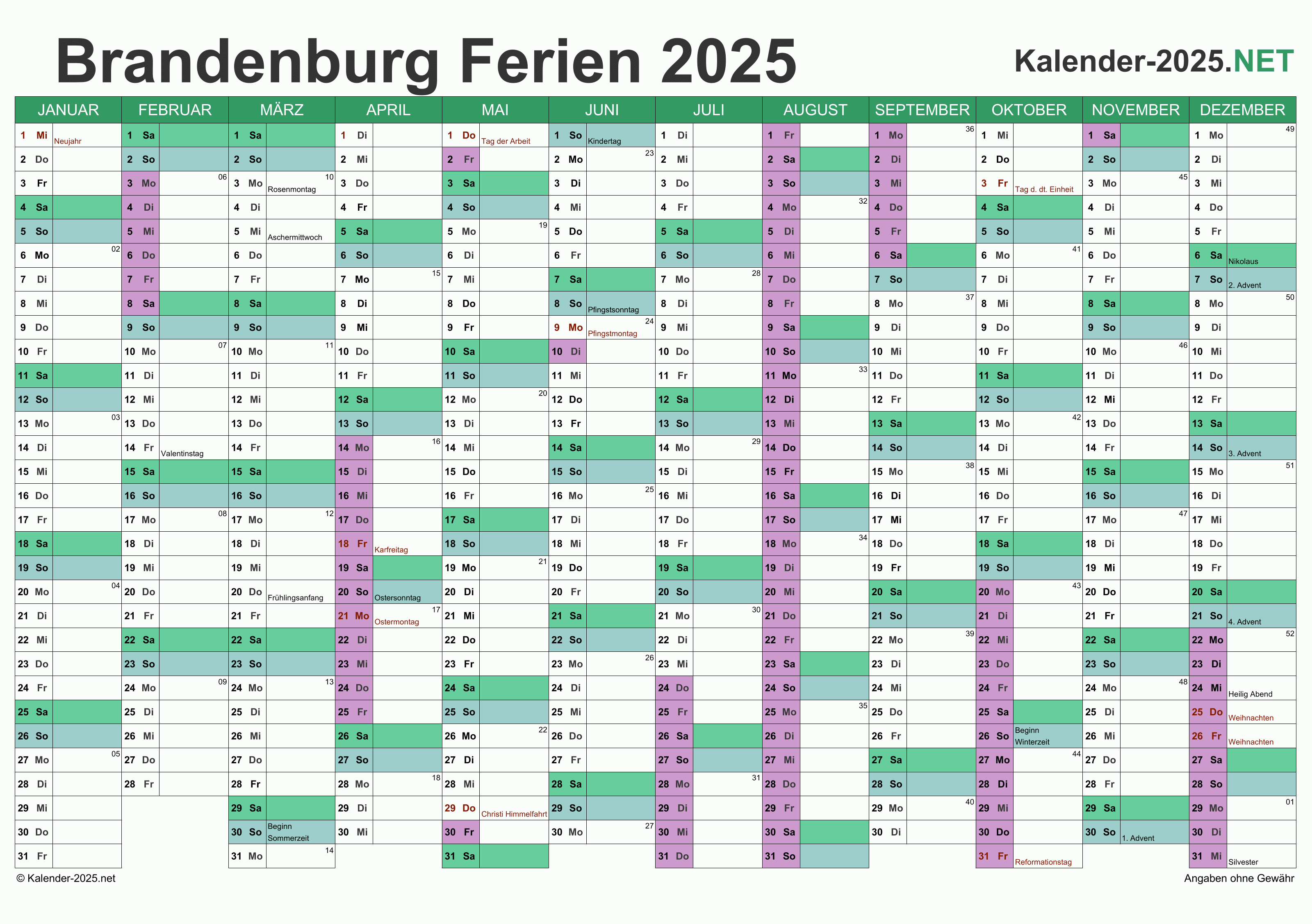  FERIEN Brandenburg 2025 - Ferienkalender & Übersicht Motiv 