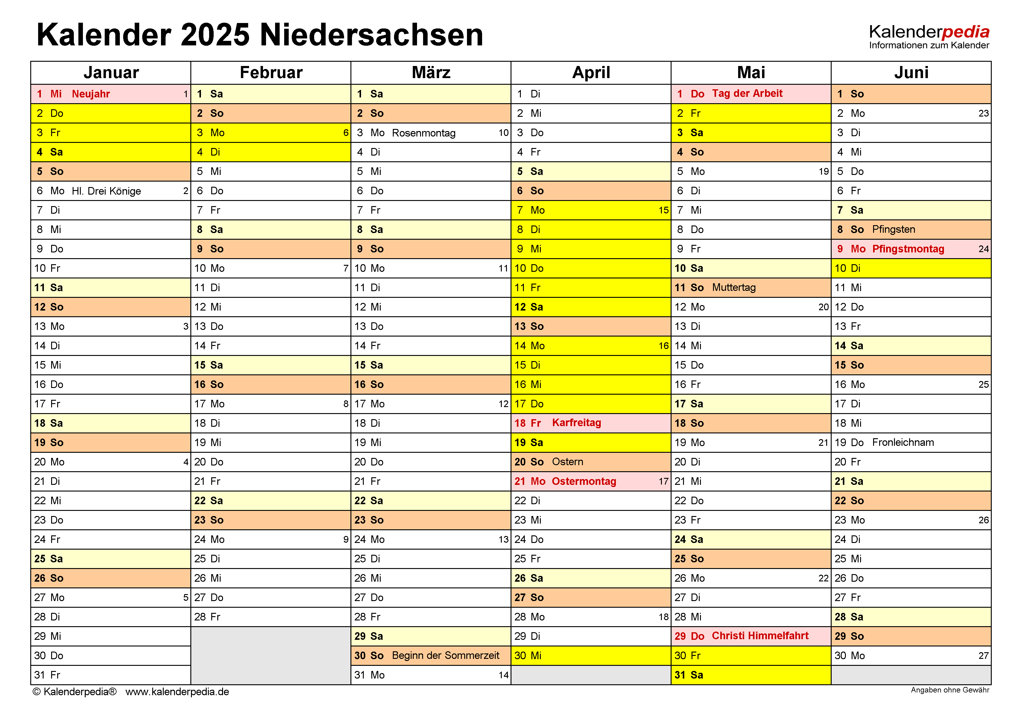  Kalender 2025 Niedersachsen: Ferien, Feiertage, PDF-Vorlagen Bildidee 