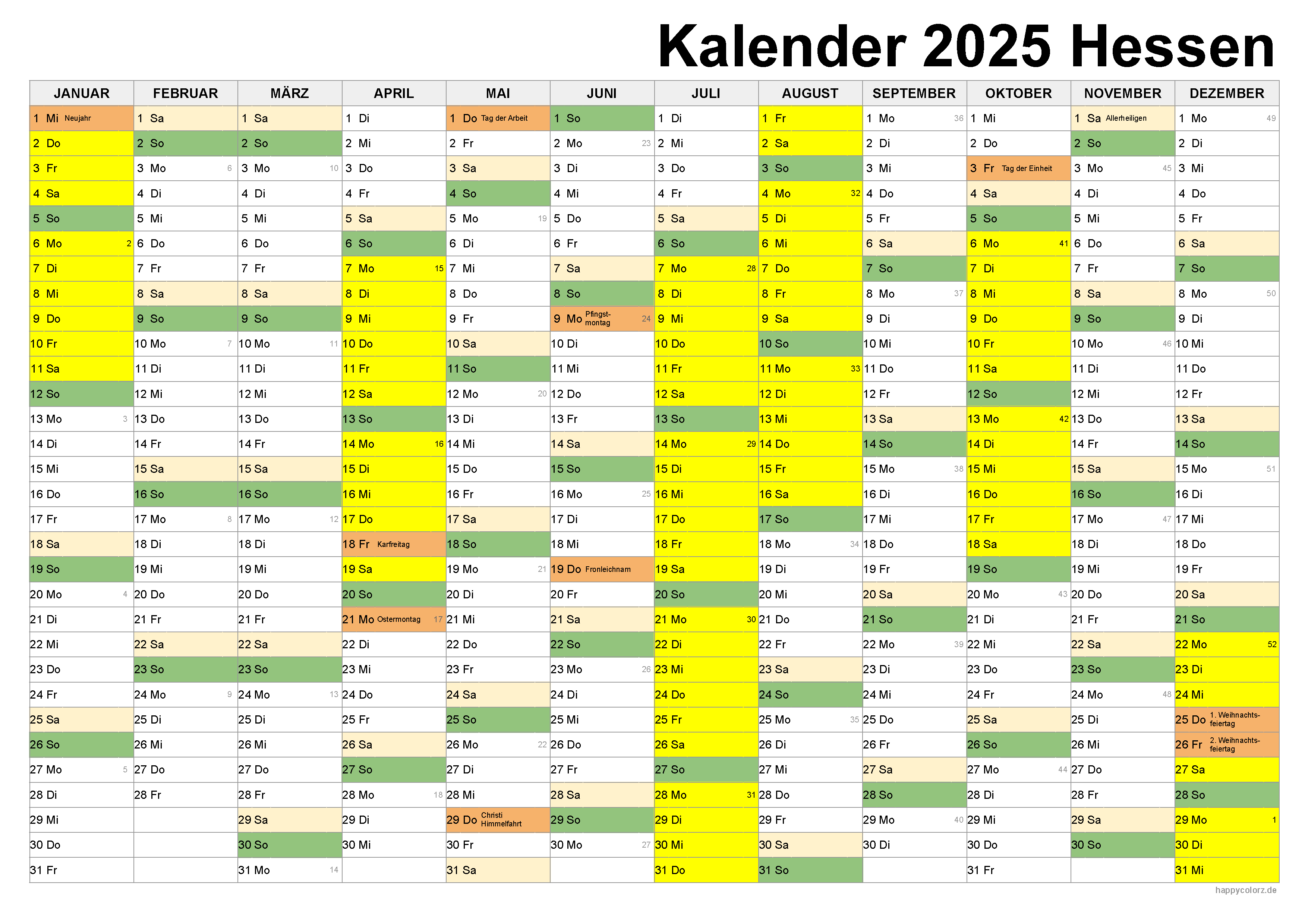  Kalender 2025 Hessen kostenlos: Ferien-Übersicht, Feiertage, PDF Bildidee 