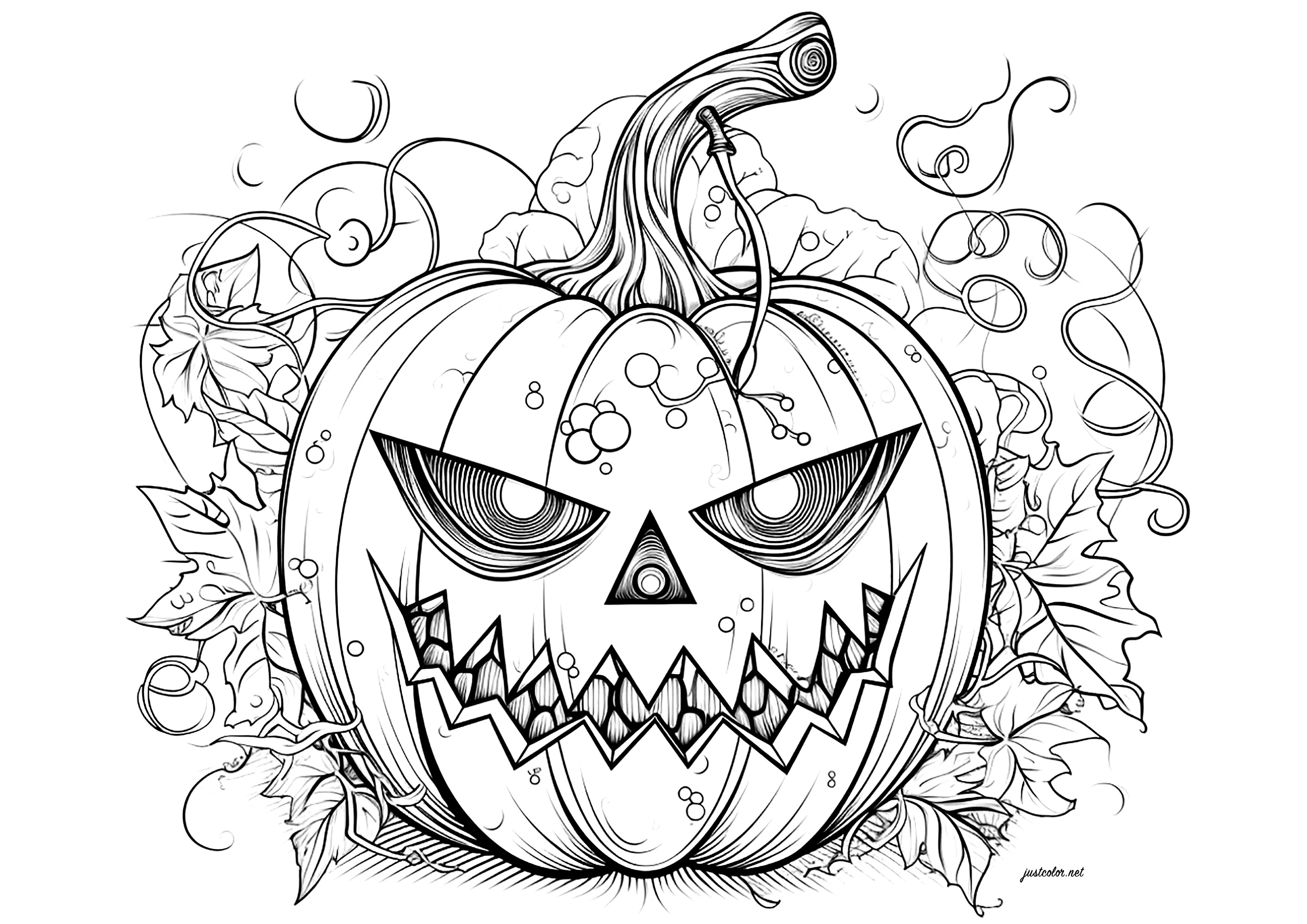  Gespenstischer Halloween-Kürbis - Ausmalbilder von Halloween zum Ausmalen Motiv 
