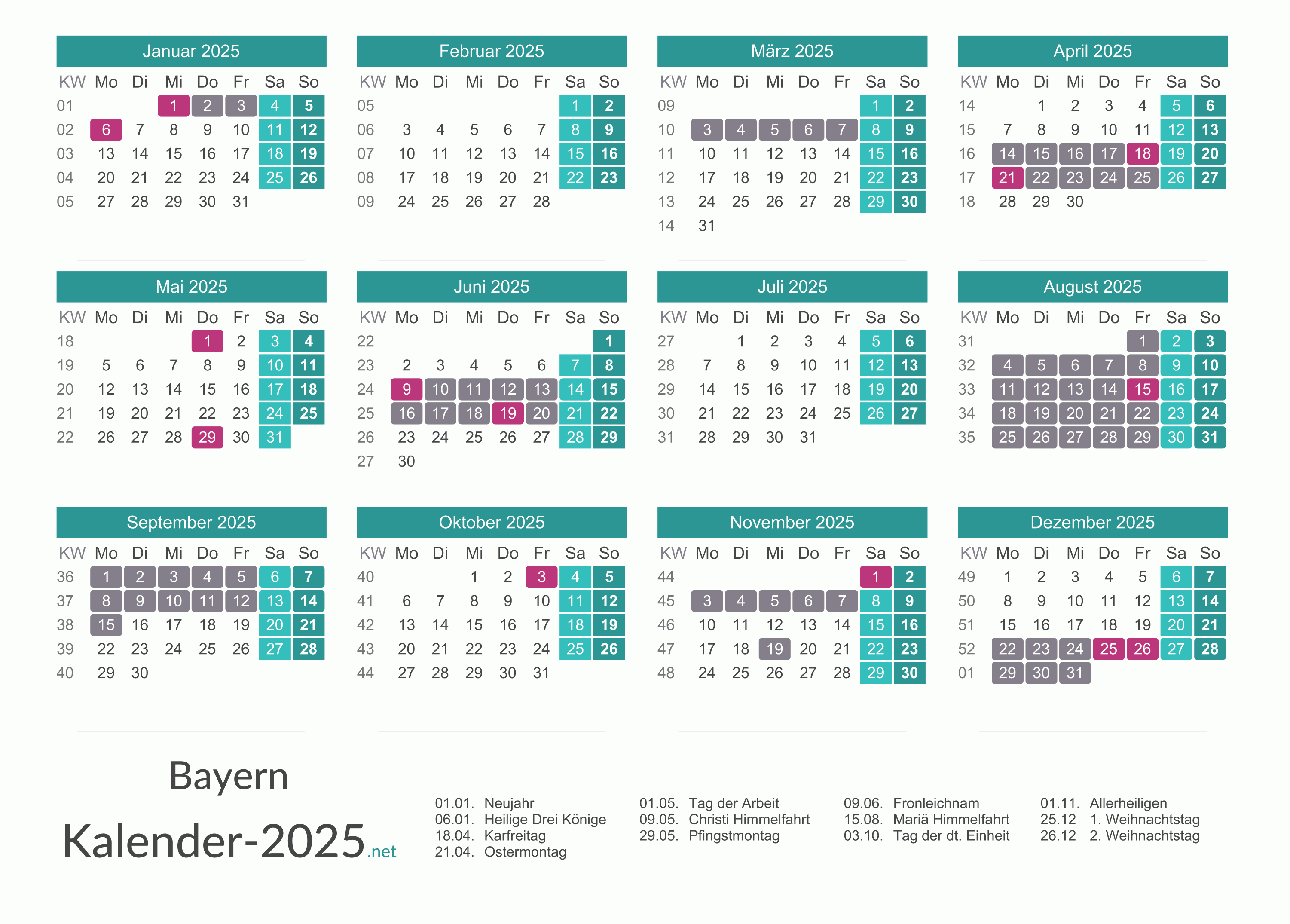  FERIEN Bayern 2025 - Ferienkalender & Übersicht Illustration 