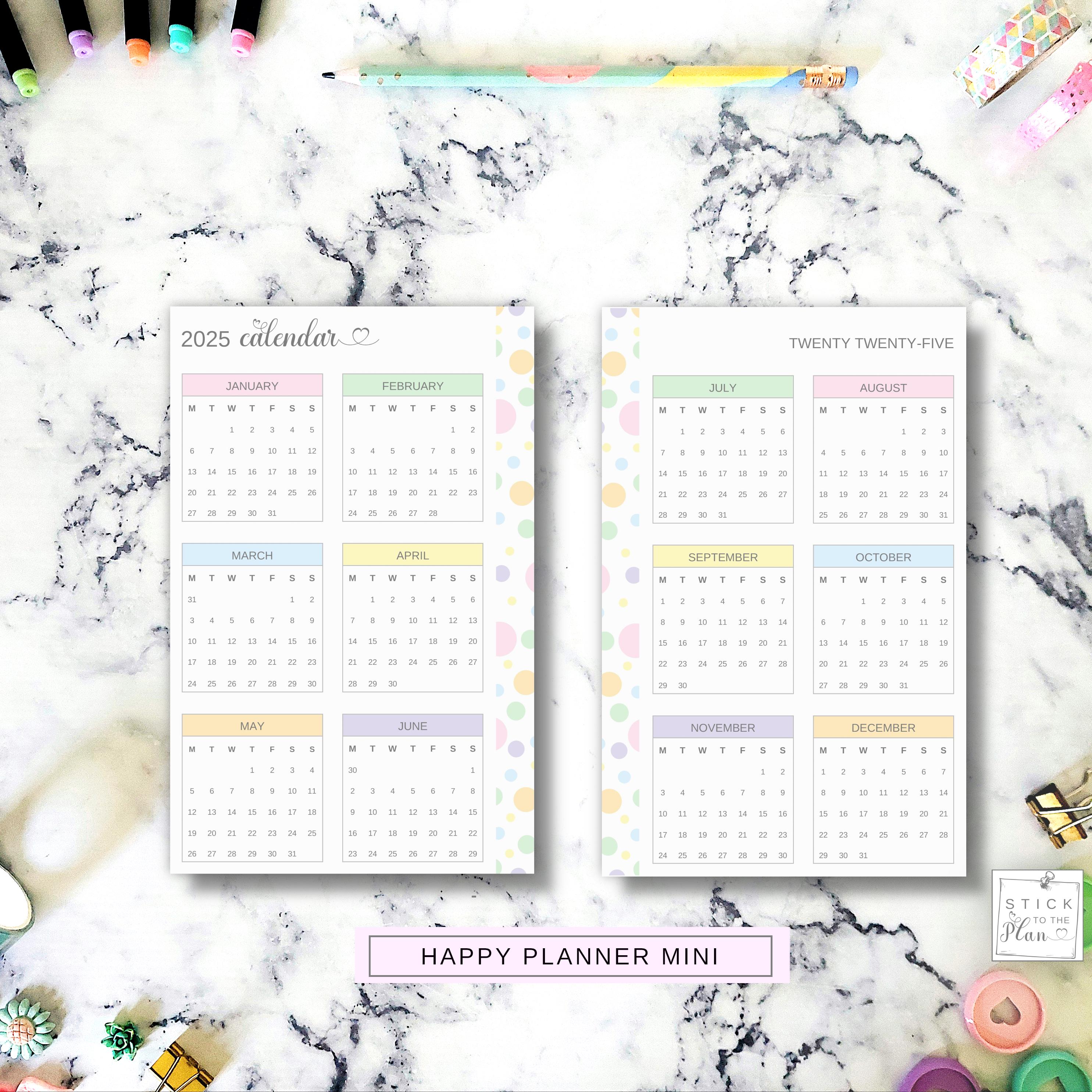  2025 Happy Planner Classic Printable Yearly Calendar, Mini HP Year at a Illustration 