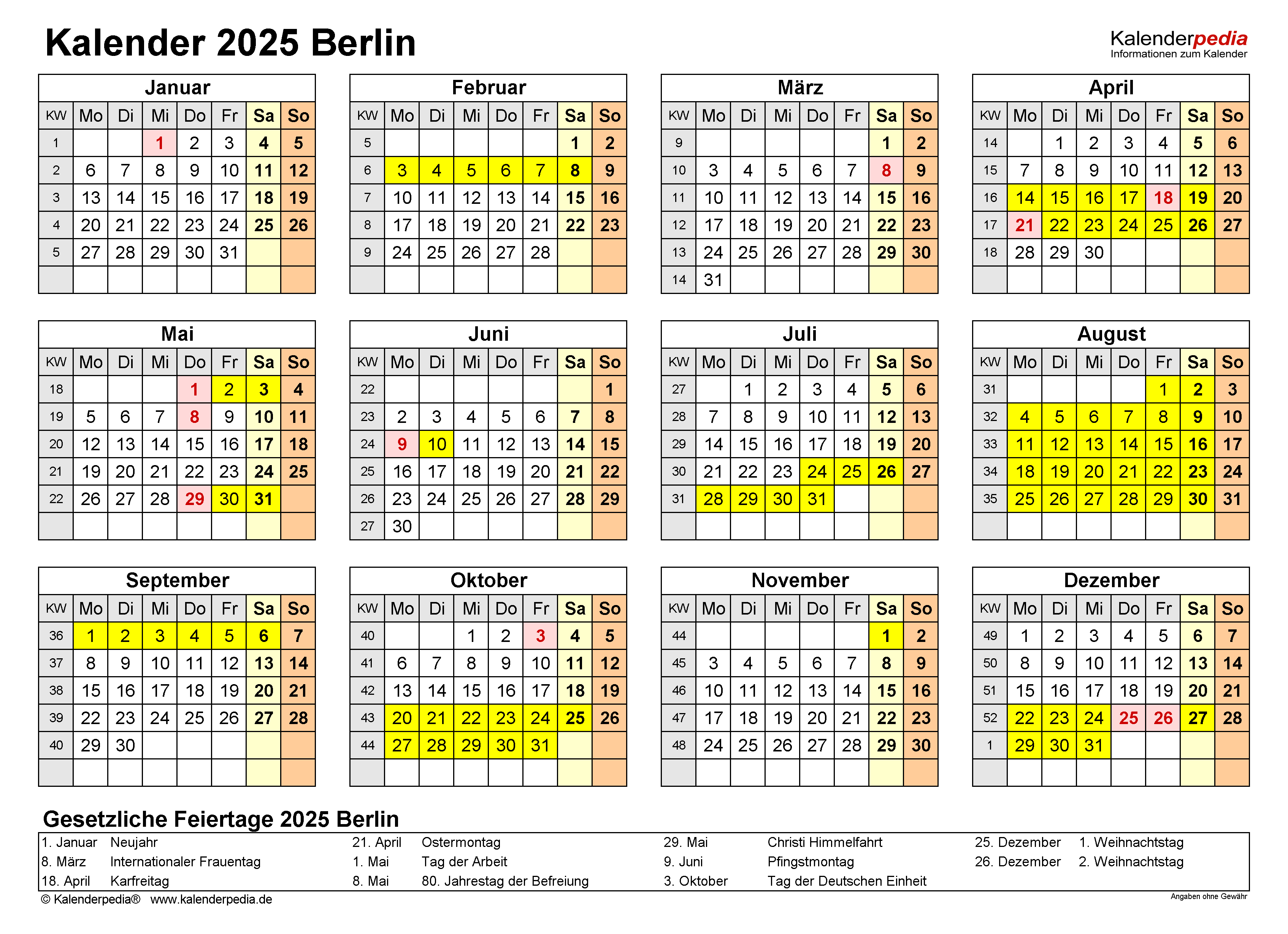  Kalender 2025 Berlin: Ferien, Feiertage, Excel-Vorlagen Bildidee 