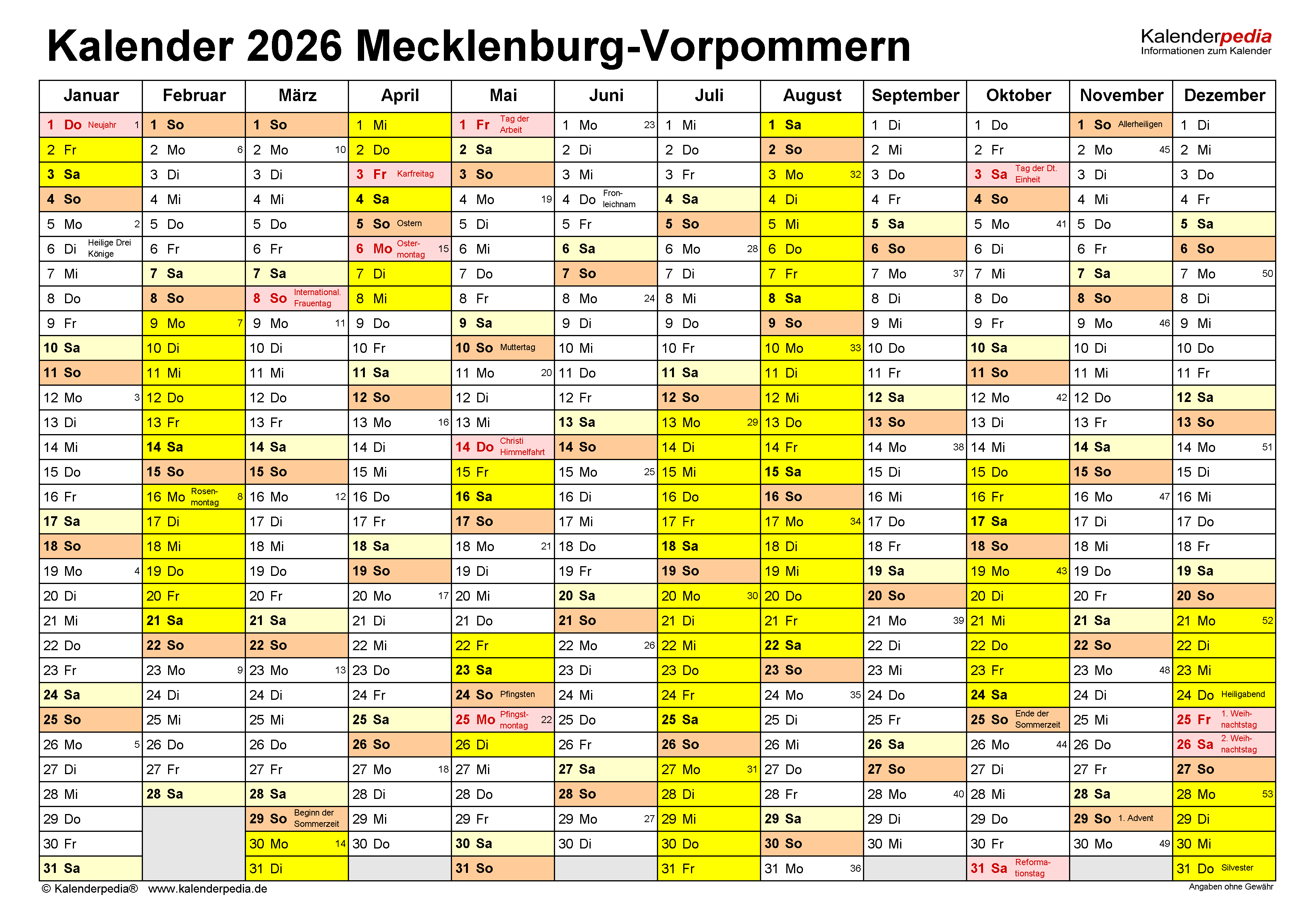  Schulferien 2026 Mecklenburg Vorpommern Kalender 2026 Mecklenburg Motiv 