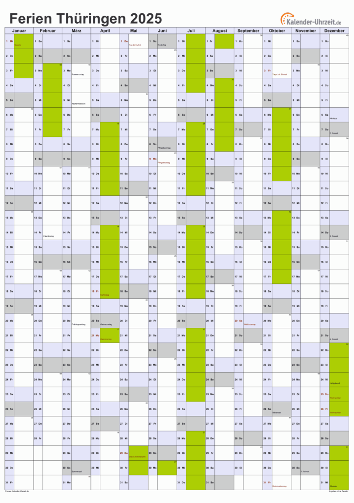 kalender 2025 ferien thüringen