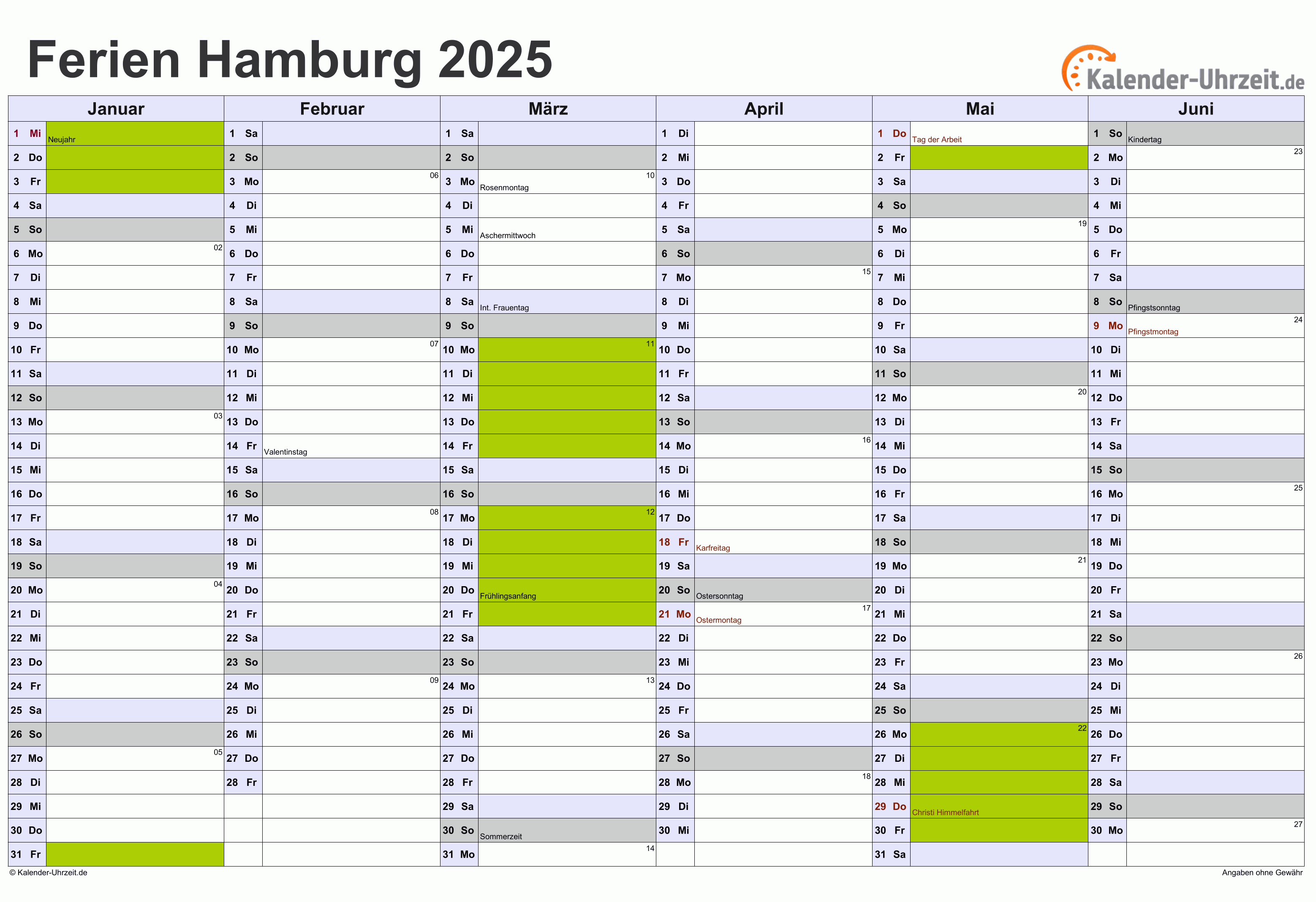  Hamburg Ferienkalender 2026 Calendar 