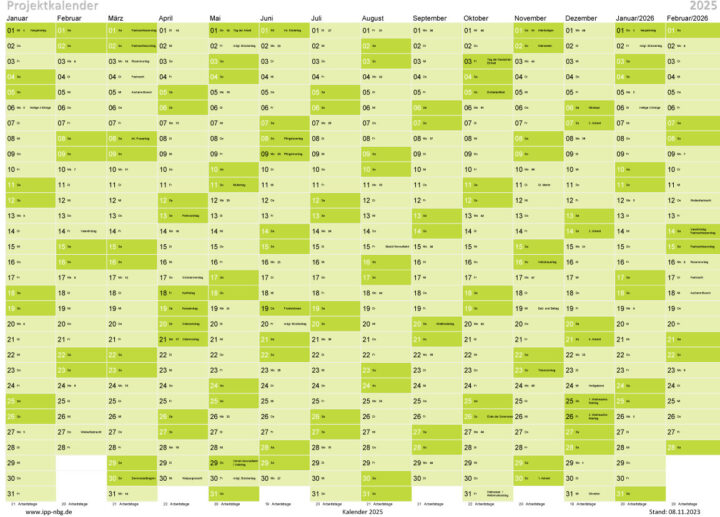 kalender 2025 mit feiertagen excel