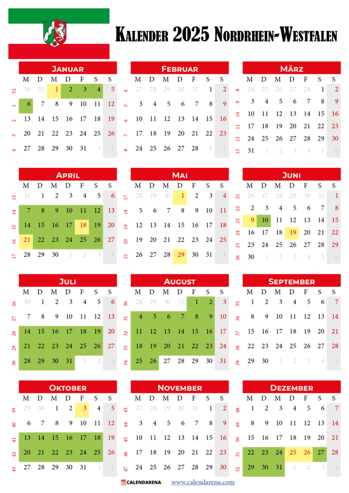 kalender mit schulferien nrw 2025