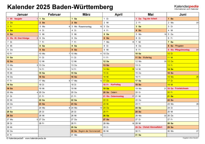 kalender 2025 mit feiertagen baden-württemberg zum ausdrucken
