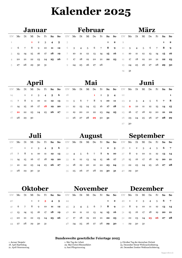 2025 kalender zum ausdrucken