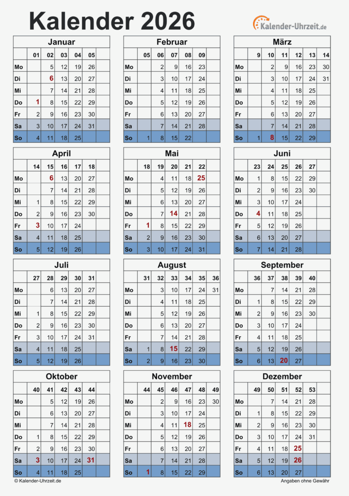 kalender mit angabe kw