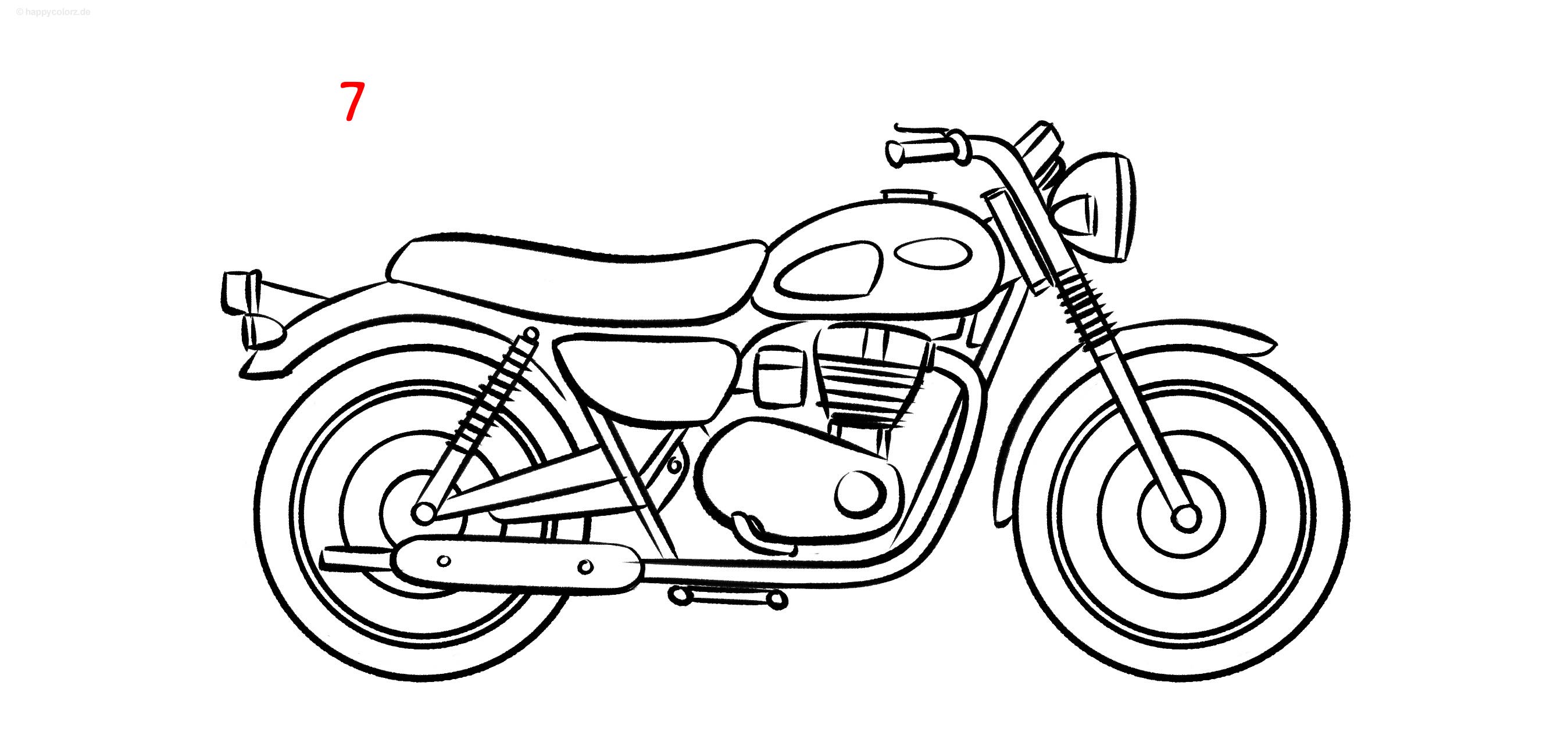  Motorrad zeichnen - Schritt-für-Schritt Anleitung mit Vorlage Motiv 