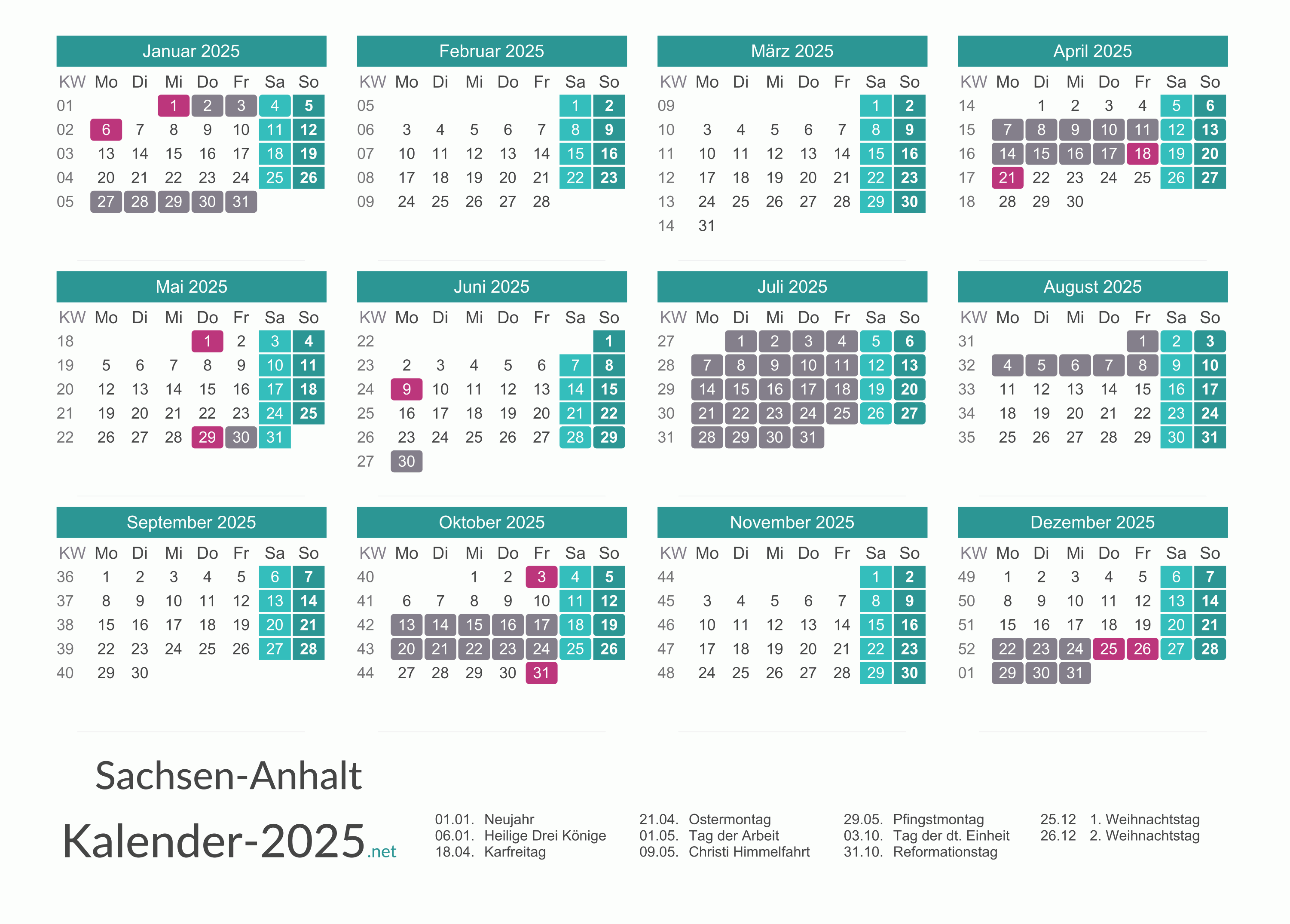  Jahresuebersicht 2025 Mit Ferien Sachsen Bildidee 